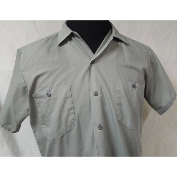 Sears 1970s Vintage Perma Press Short Sleeve Gray Button-Up Work Shirt M 15x15.5 - Picture 2 of 11